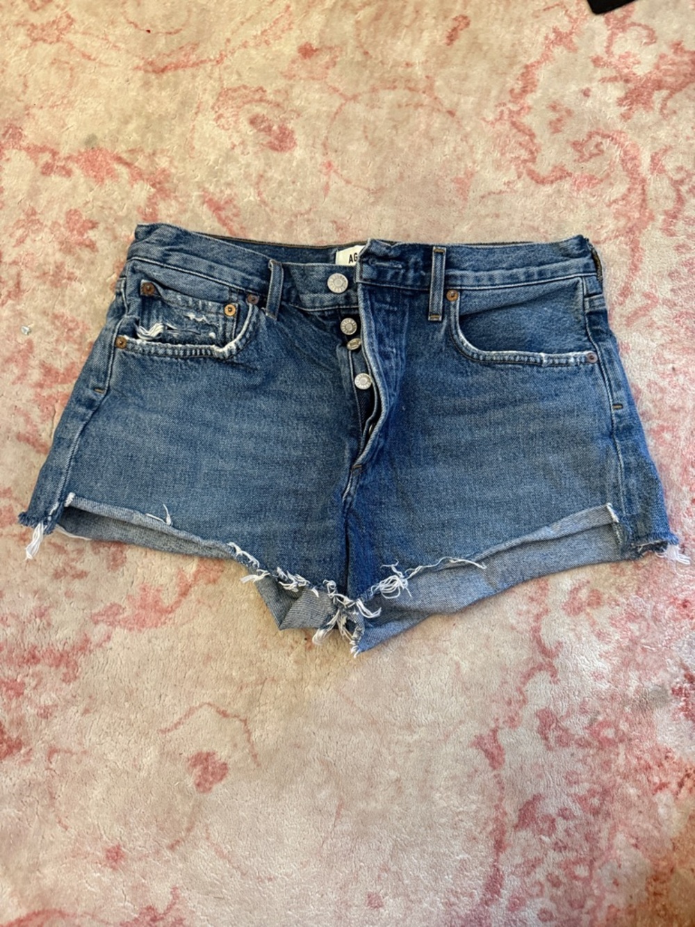 Agolde Blue Washed High-Rise Cutoff Denim Shorts